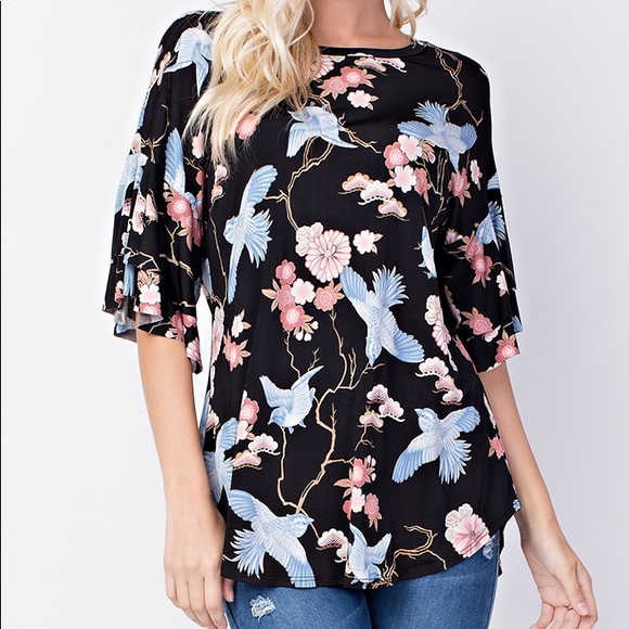 Tops - Black Floral Plus Size Tunic